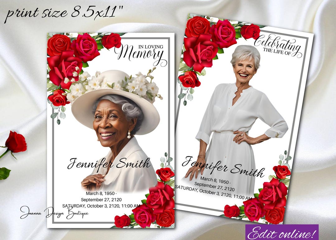 Red Roses Funeral Program Obituary Red Roses Silver Funeral Program
