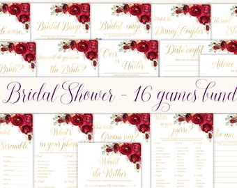 Bridal Shower games bundle Bridal Shower games package Red roses Bridal Shower games bundle gold Bridal shower games printable games set,16w