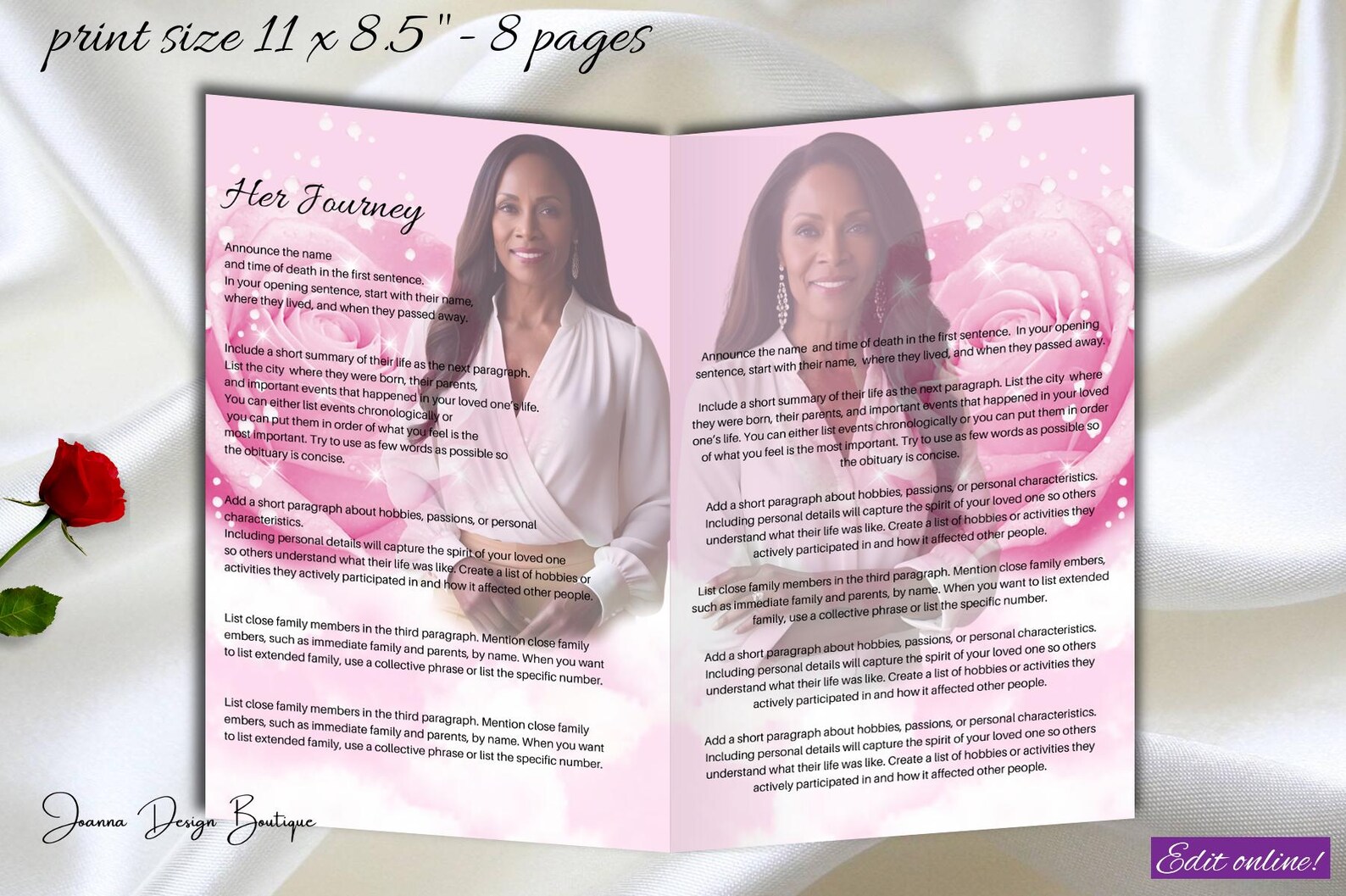 Pink Roses Funeral Program Pink Sky Obituary Funeral Program Heaven ...