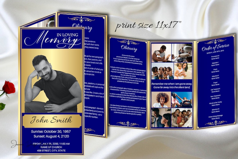 Navy Blue Funeral Obituary Program Template Trifold Navy Blue Etsy