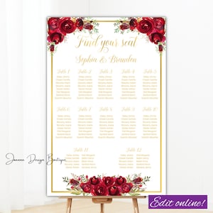 Rode rozen zitplaatsen grafiek sjabloon rode bloemen bruiloft zitplaatsen grafiek rode rozen tabel plan rood goud zitplaatsen grafiek bloemen rode zitplaatsen grafiek, 16