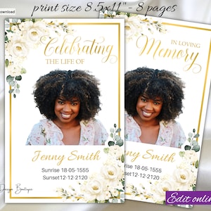 White Roses Funeral Program White Roses Obituary 8 Pages Template Roses Memorial Service Program Roses Obituary Program  Celebrating,123f