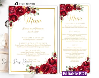 Red roses menu cards template red flowers menu card floral red menu card red roses wedding menu template red flowers wedding menu menus,16