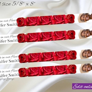 Modèle de ruban commémoratif Ruban commémoratif roses rouges avec photo Ruban pour toujours dans nos coeurs Rubans commémoratifs Ruban avec photo, 0-002f