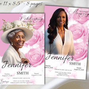 Programa Funerário Pink Roses, Obituário Pink Sky, Modelo de Obituário para o Céu, Ordem de Serviço Memorial Pink, Carta 1-001f
