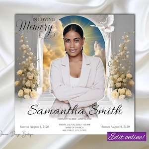 Roses Funeral Announcement Memorial Invitation Flyer Heavens Gate Memorial Flyer Funeral Invite Memorial Service Flyer Yellow Roses,0-153f