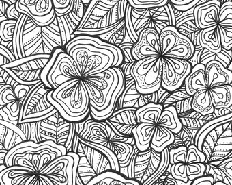 Floral coloring page, digital paper, A4 & Letter