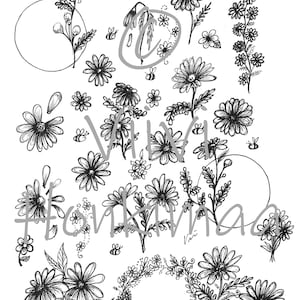 Handdrawn stickers daisy flowers