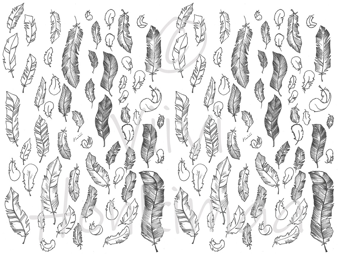 Feather Sticker Black and White Printable - Etsy