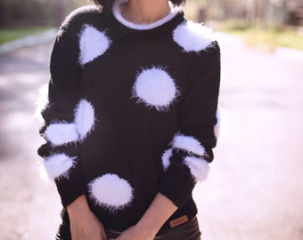 Custom hand knitted women sweater Custom embroidered women sweater Women sweater vintage Knit pullover sweater