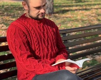 Custom handknit aran style men's irish sweater