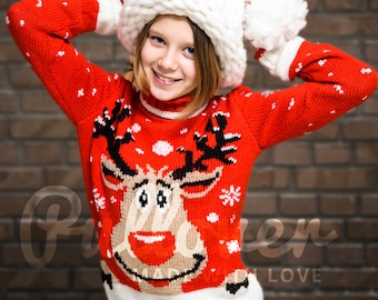 Reindeer Rudolph Christmas Sweater, Xmas Jumper, Rudolph the Red-Nosed Reindeer Christmas Sweater, Reindeer Rudolph Pullover