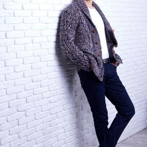 Custom Men's hand knit Cardigan, Made to order model, Replica cardigan, Hand Knit Stylish Sweater, Casual Wool Cardigan zdjęcie 4