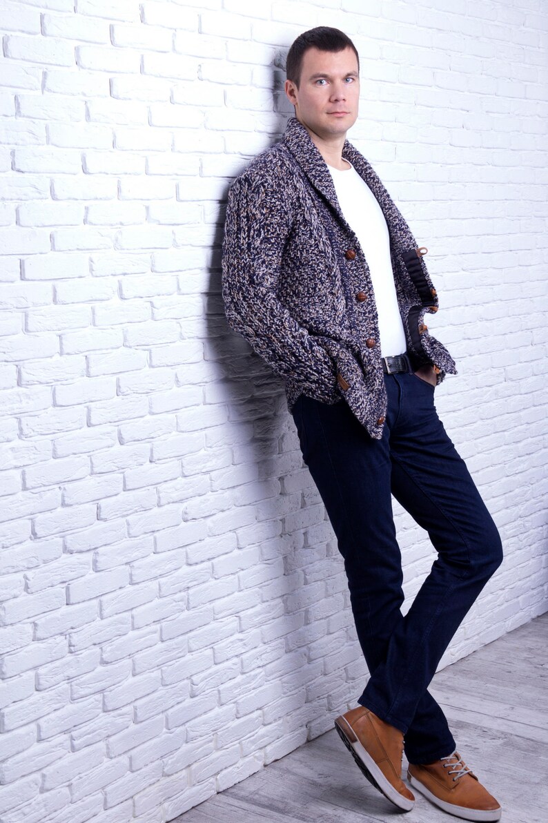 Custom Men's hand knit Cardigan, Made to order model, Replica cardigan, Hand Knit Stylish Sweater, Casual Wool Cardigan zdjęcie 4