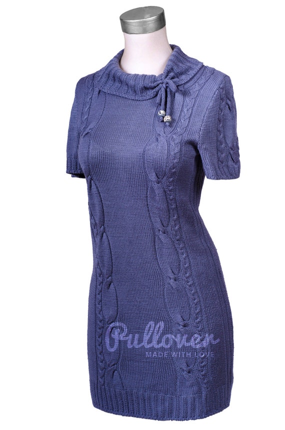 Hand knit Cable dress Stylish Hand knitted dress Short sleeves Crew neck Made to order Cable aran style dress