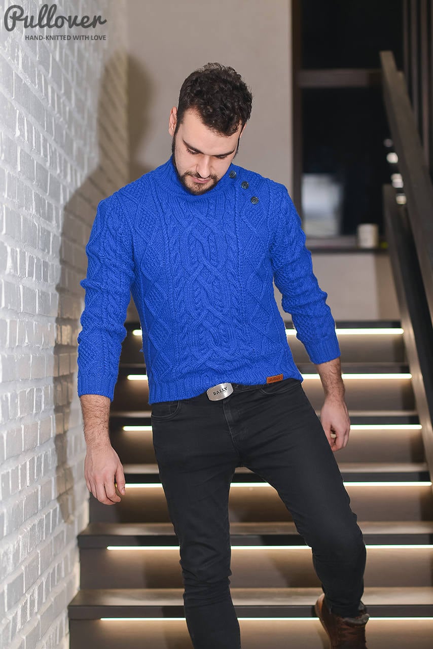 Fisherman Sweater Turtleneck Aran Style Men's Sweater Hand | Etsy