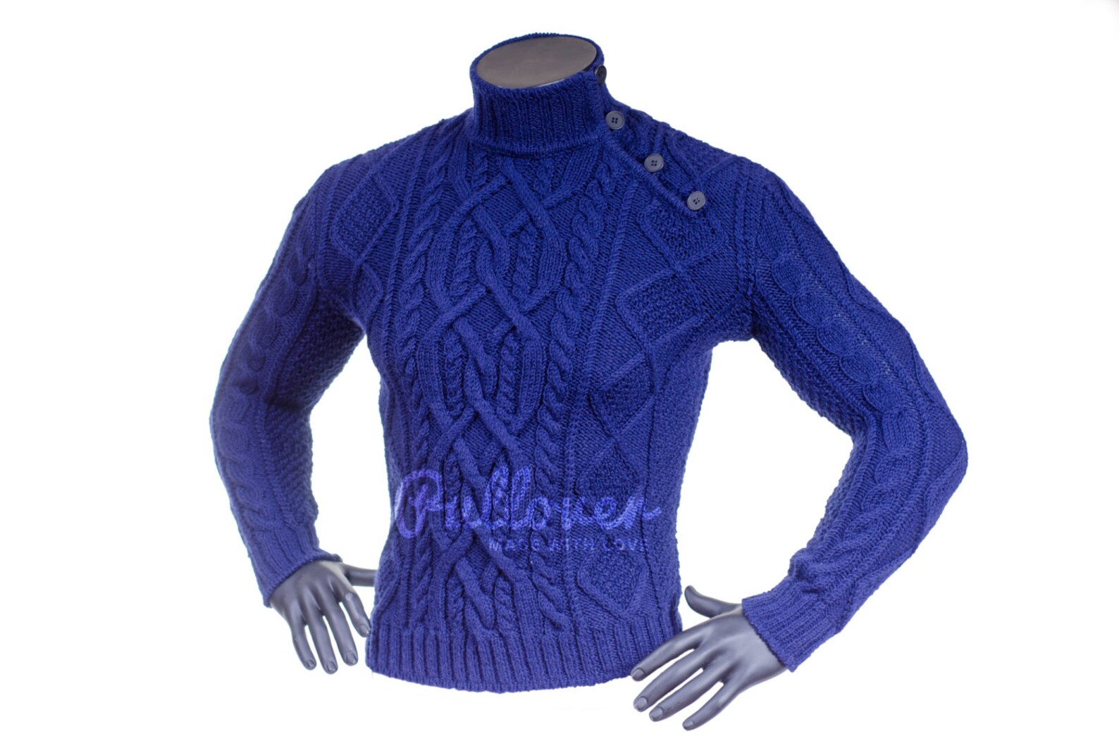 Fisherman Sweater Turtleneck Aran Style Men's Sweater Hand | Etsy