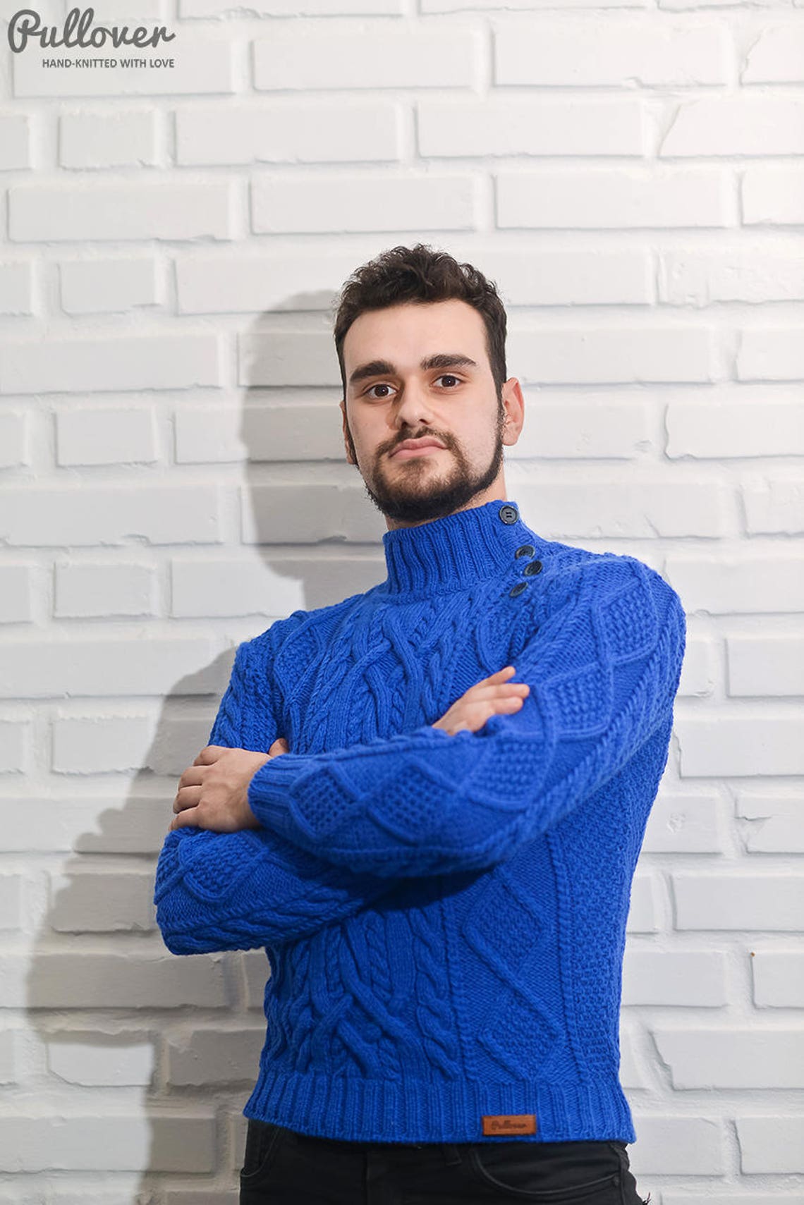 Fisherman Sweater Turtleneck Aran Style Men's Sweater Hand | Etsy