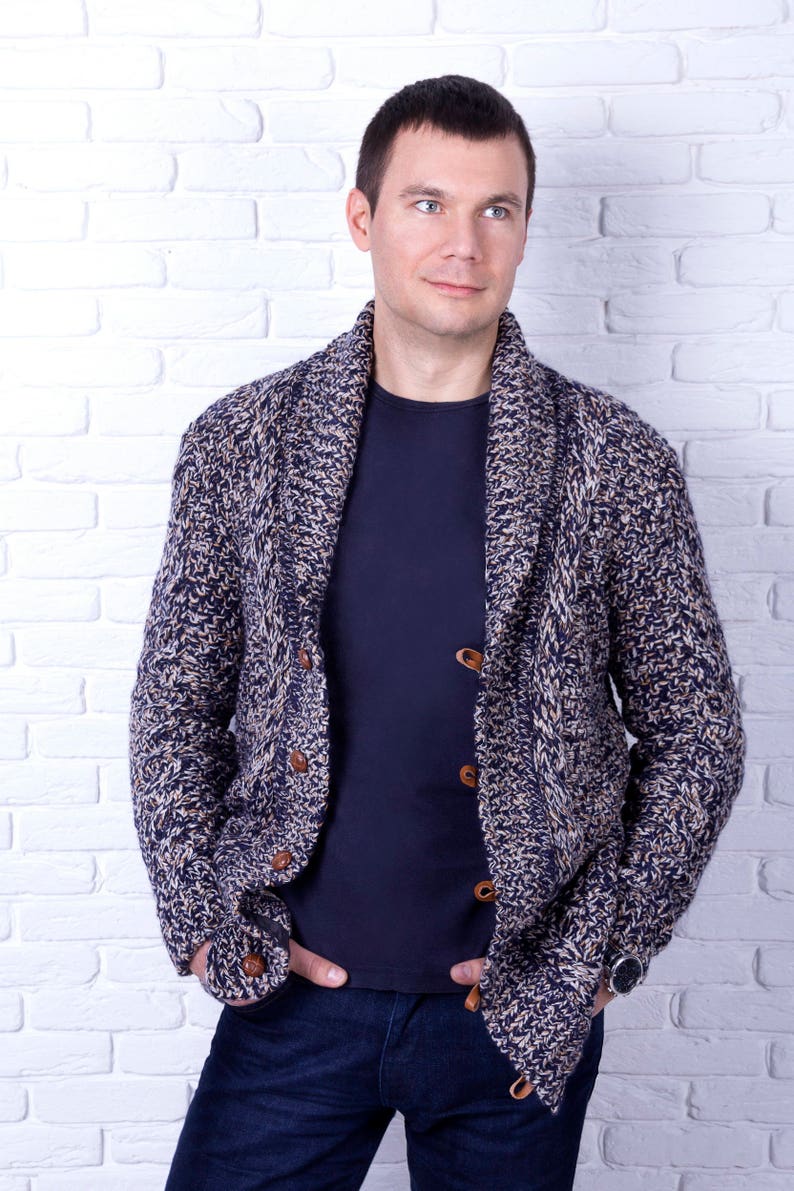 Custom Men's hand knit Cardigan, Made to order model, Replica cardigan, Hand Knit Stylish Sweater, Casual Wool Cardigan zdjęcie 2