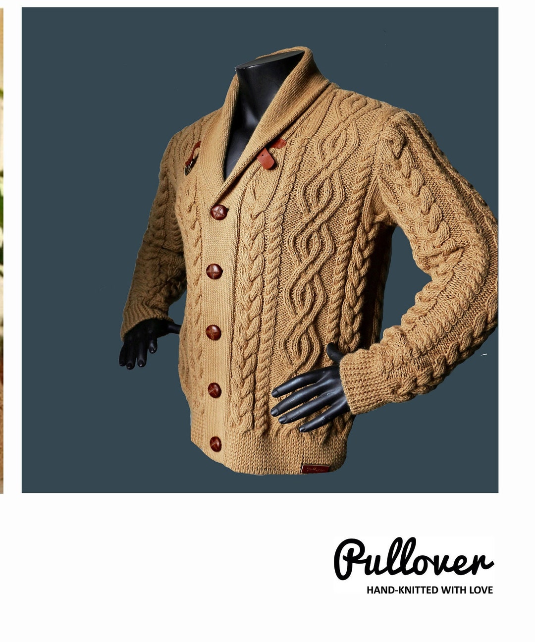 Aran Style Merino Wool Hand knitted Irish Cardigan Sweater Replica of Irish Cardigan Tom Selleck Wears in blue Blood Custom Knit Replica Etsy