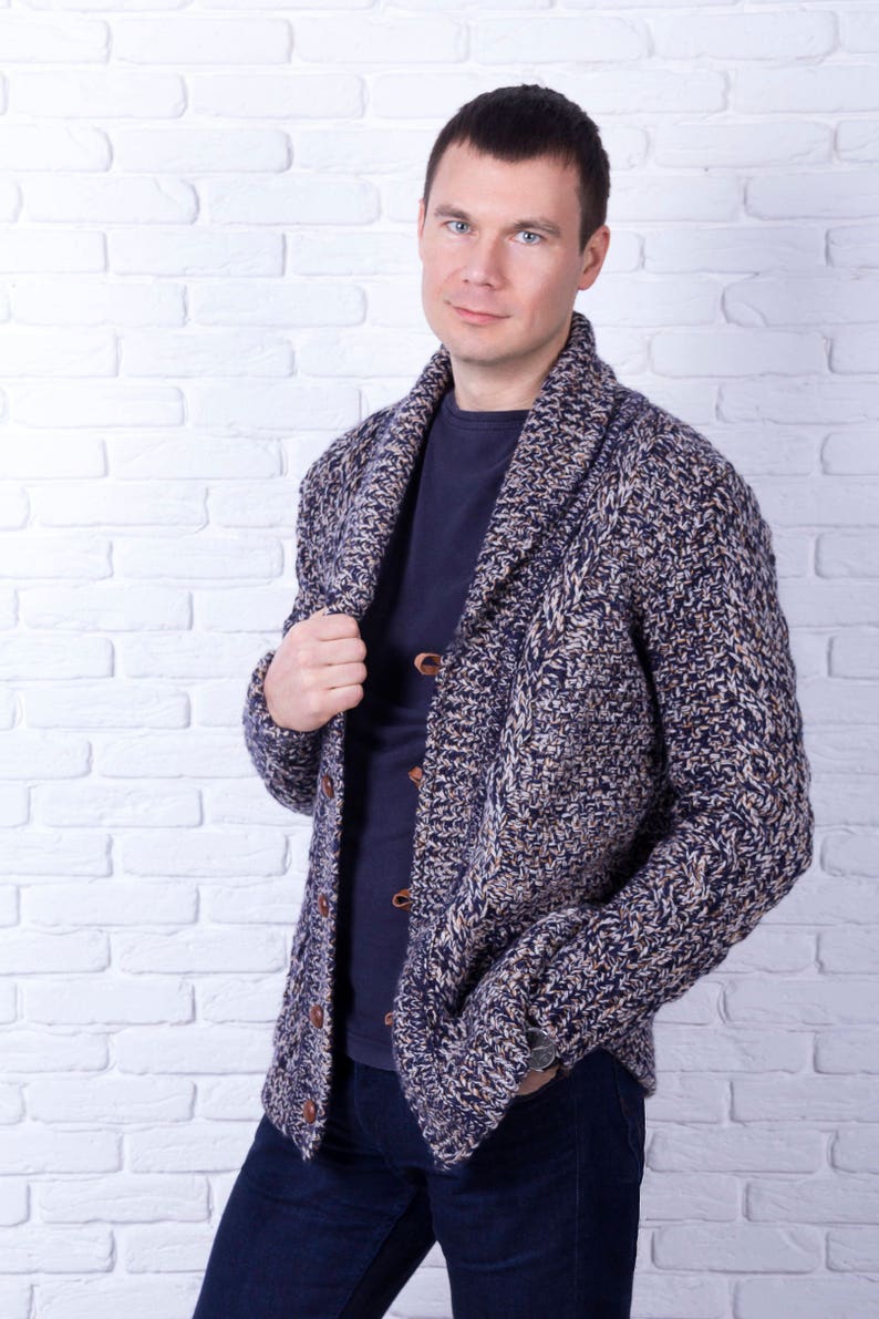 Custom Men's hand knit Cardigan, Made to order model, Replica cardigan, Hand Knit Stylish Sweater, Casual Wool Cardigan zdjęcie 3
