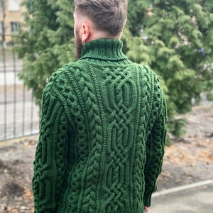 Aran style merino wool hand-knitted Irish cardigan sweater image 3