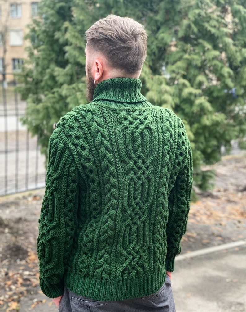 Aran style merino wool hand-knitted Irish cardigan sweater image 3