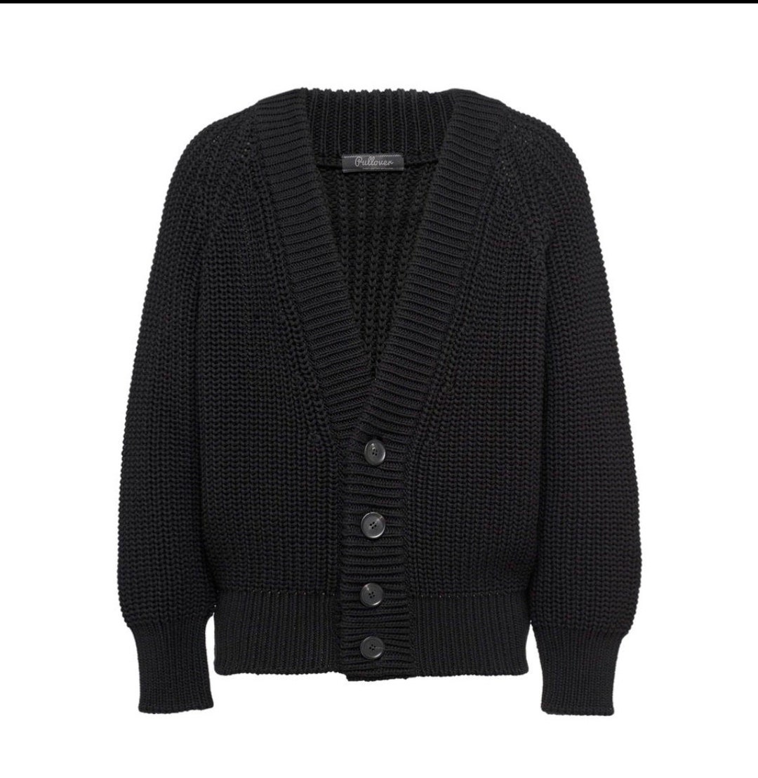 Men's Black Ribbed Knit Cardigan Sweater, Merino Wool, Black, Custom ...