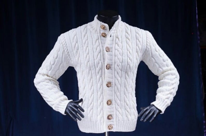 Men's Hand Knit Cardigan Hand Knit Sweater With Wooden Etsy