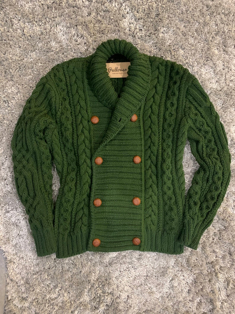 Aran style merino wool hand-knitted Irish cardigan sweater image 4