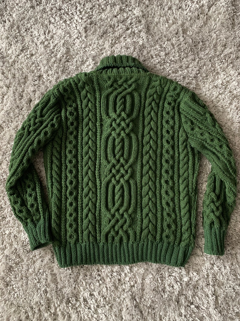 Aran style merino wool hand-knitted Irish cardigan sweater image 5