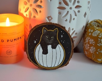 Black Cat Pumpkin Art | Kitten Art | Halloween Cat Art | Pumpkin Halloween Art | Witch Familiar Cat Art | Witchy Black Cat | Halloween Art