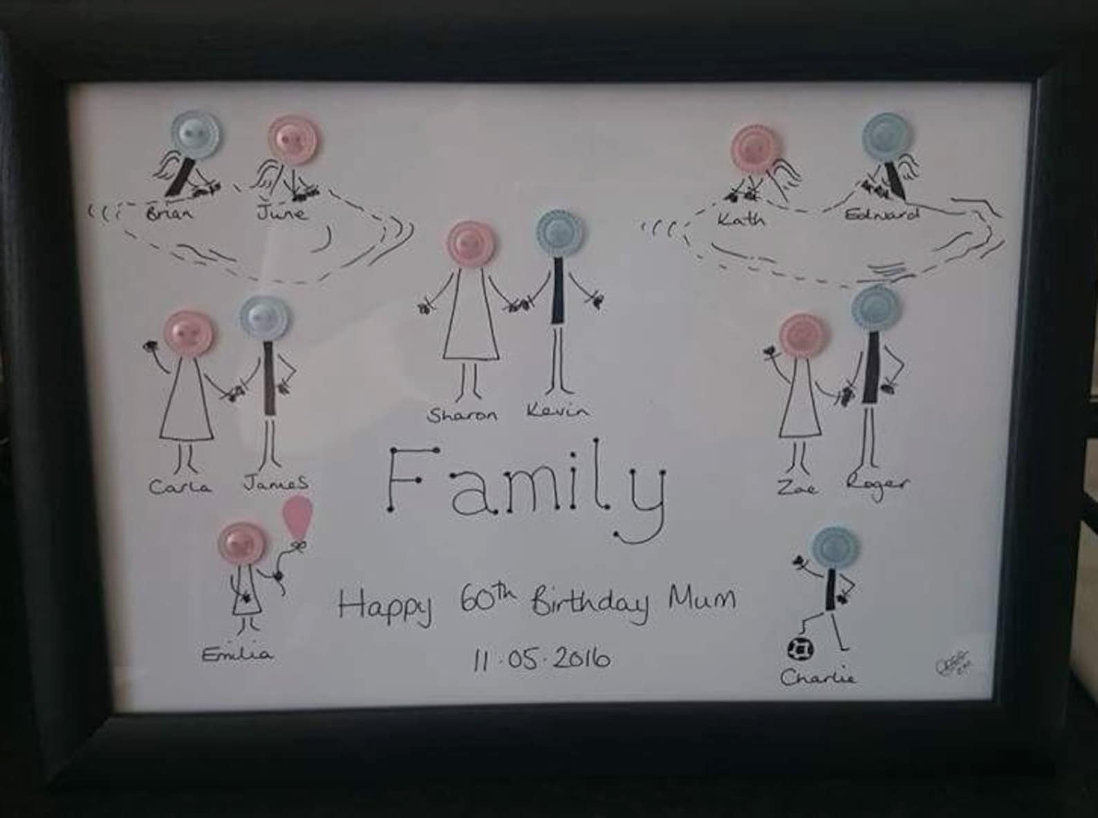 Handmade Personalised Button Family Tree Picture A4 Frame Gift Present ...