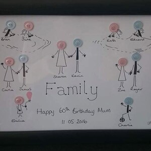 Handmade Personalised Button Family Tree Picture A4 Frame Gift Present ...