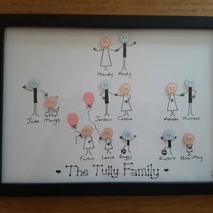 Handmade Personalised Button Family Tree Picture A4 Frame Gift Present ...