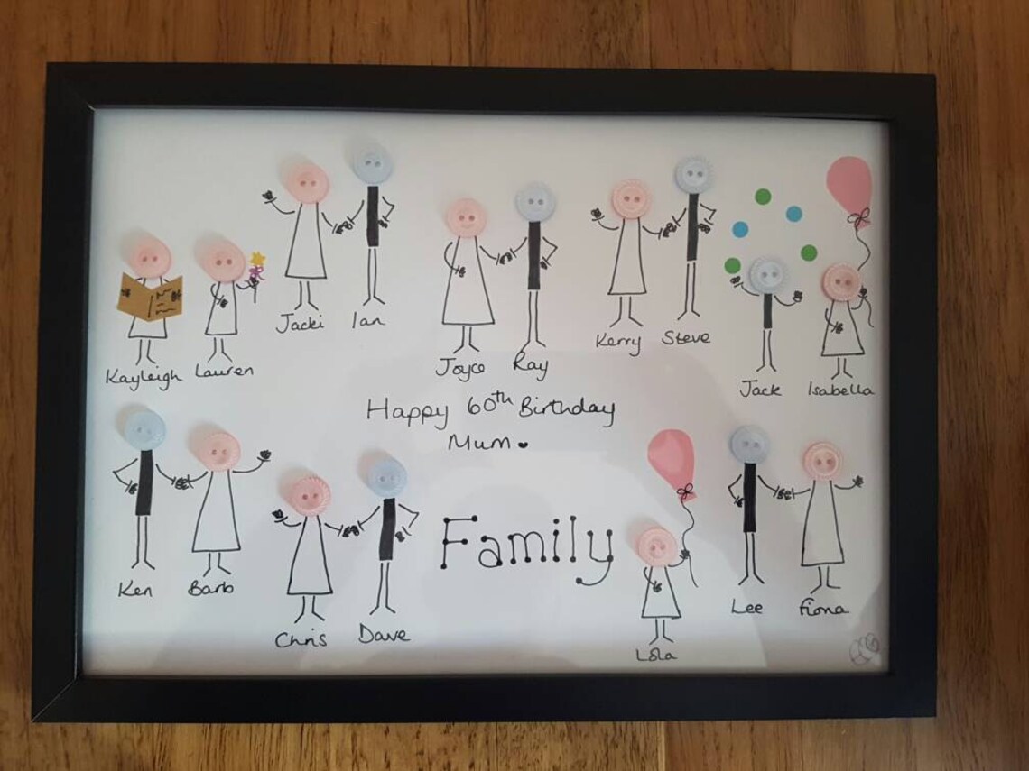 Handmade Personalised Button Family Tree Picture A4 Frame Gift Present ...