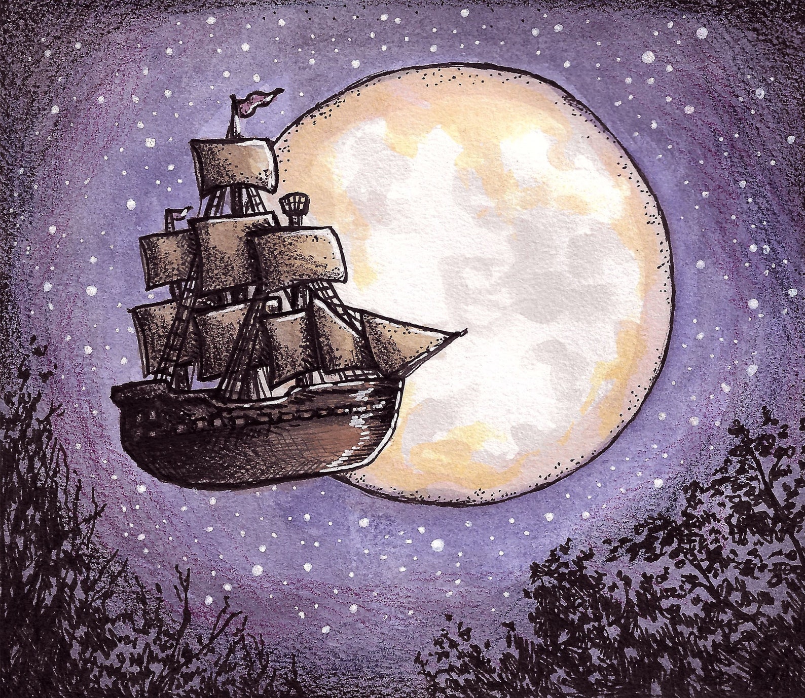 Flying Peter Pan Ship Print Etsy