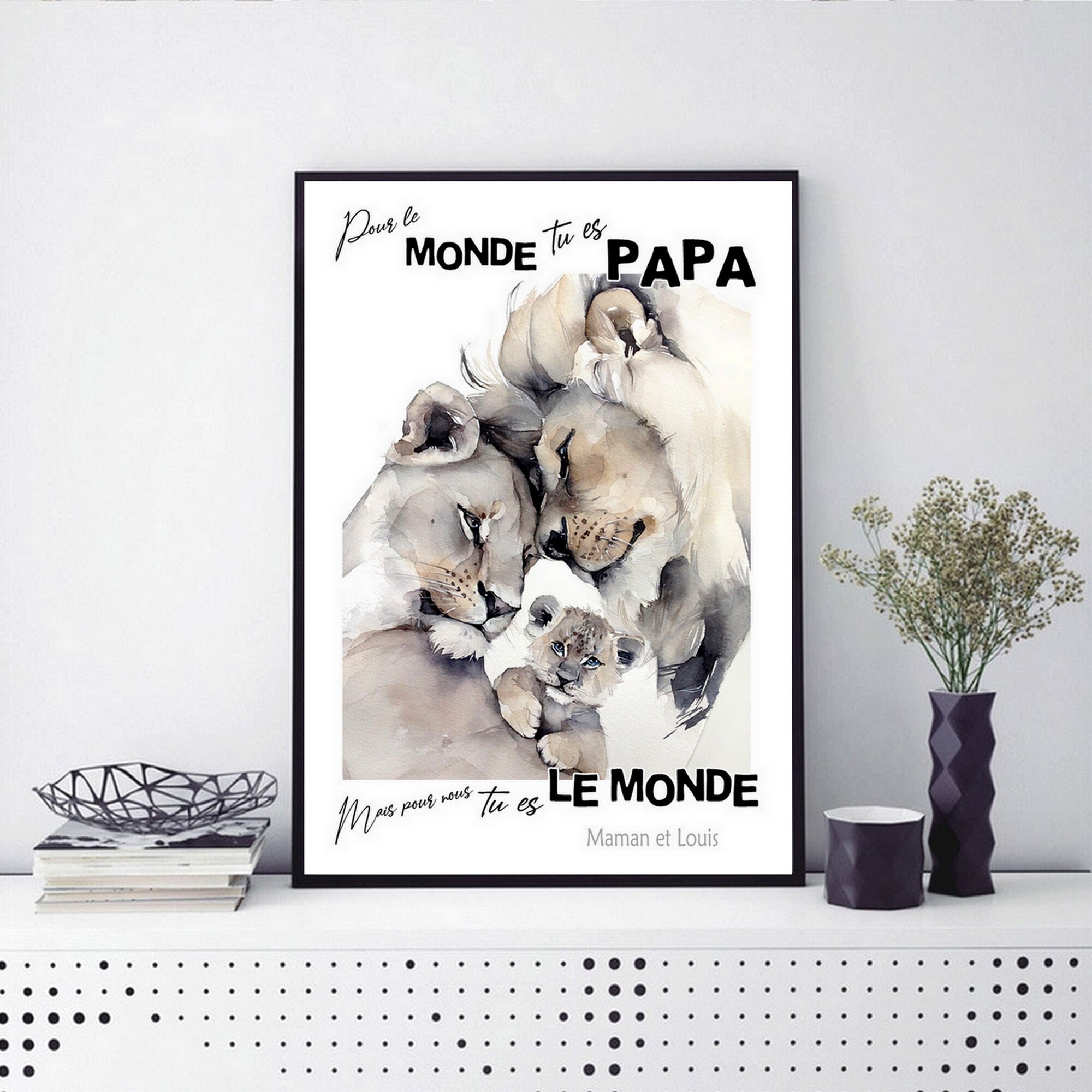 Affiche Papa Lion Nouveau Lionceau Cadre Photo Fete Pere Mere Cadeau Anniversaire Mariage Bapteme Ro