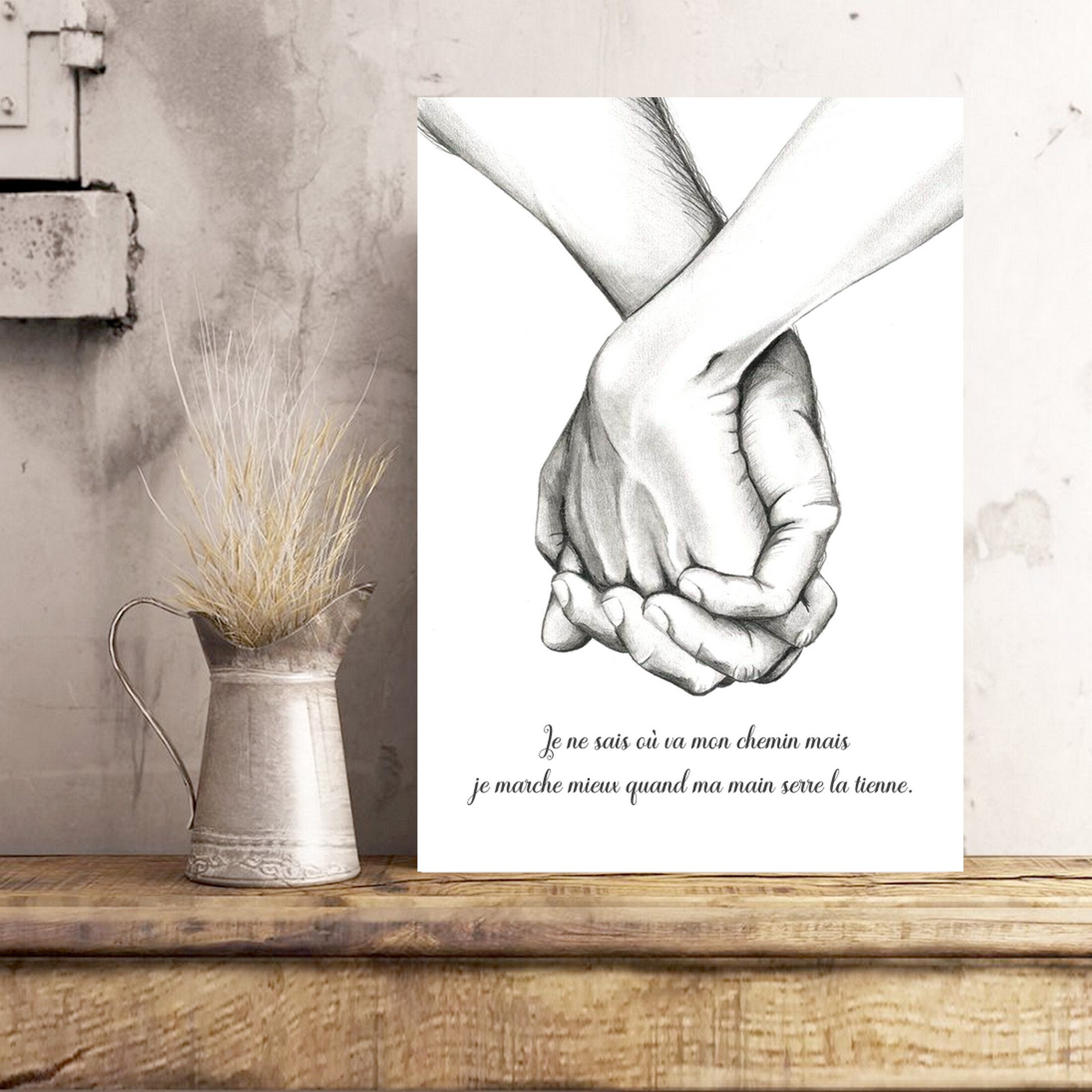 Affiche Mains Citation Cadeau Saint Valentin Couple Anniversaire Amoureux Amour Main Mari Mariage Pe
