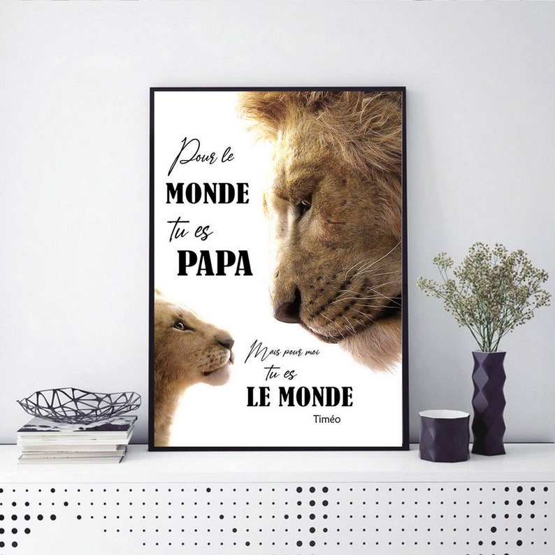 AFFICHE PAPA LION lionceau cadre photo fete pere mere cadeau AVEC 1 LIONCEAU