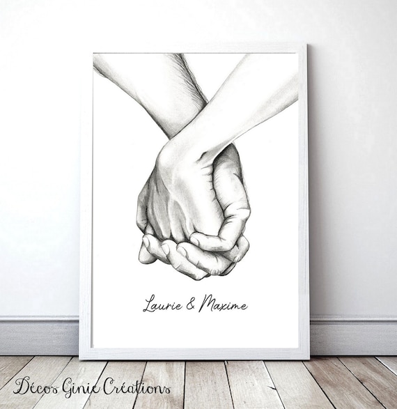 Affiche Mains Cadeau Saint Valentin Couple Anniversaire Etsy Nederland
