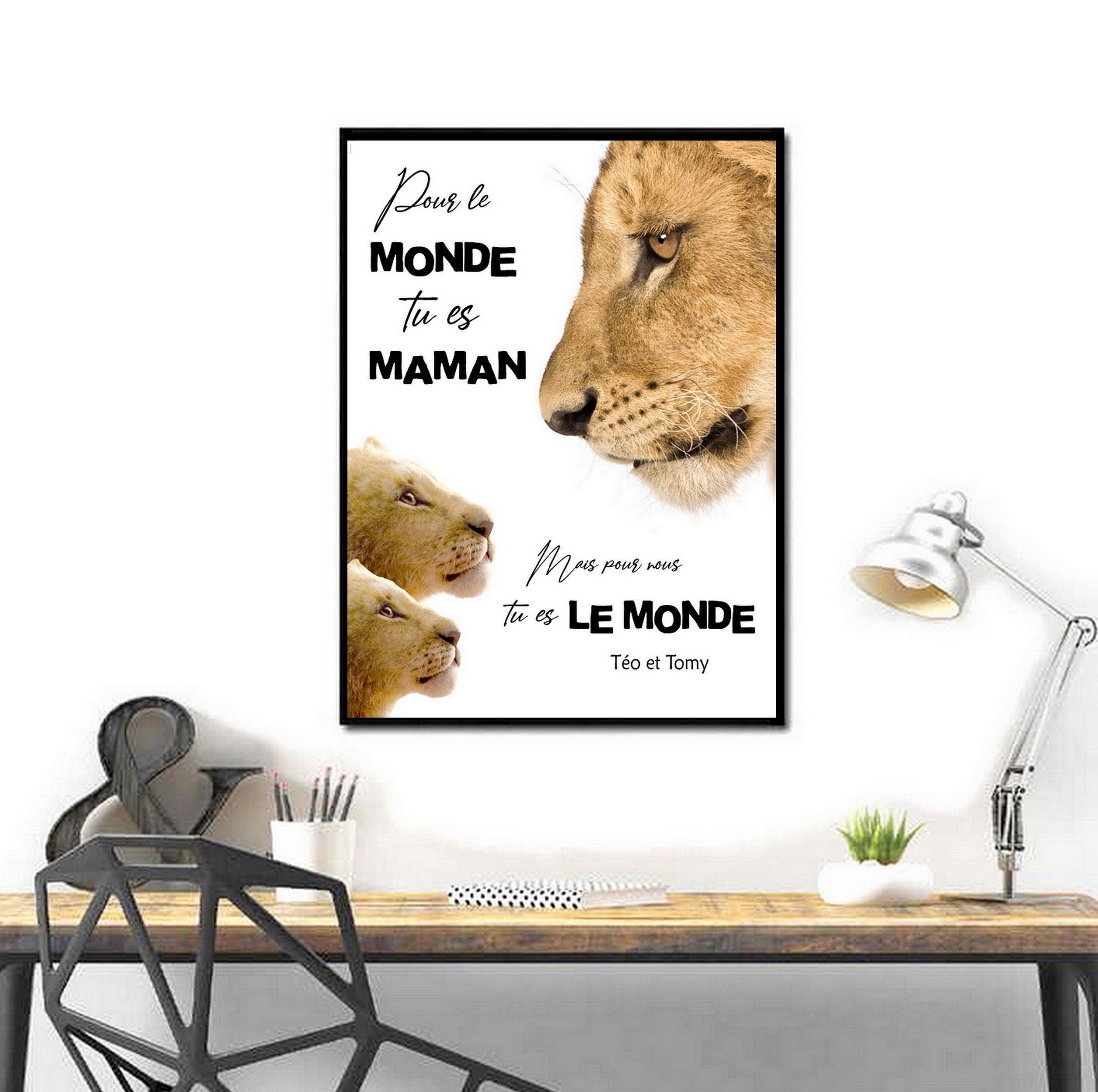 Affiche Maman Lionne 2 Lionceau Cadre Photo Fete Mere Cadeau Anniversaire Mariage Bapteme Roi Enfant