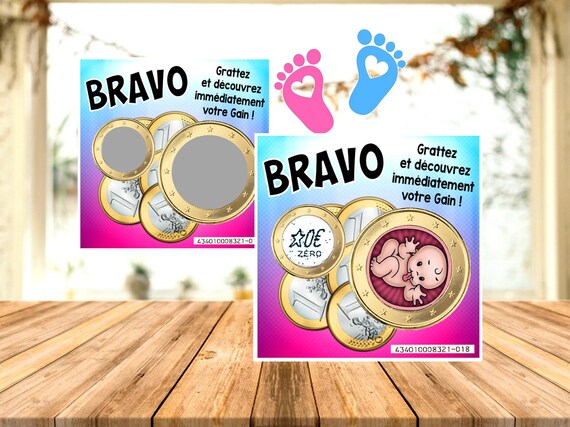 Bravo 1 Carte Coucou Bebe Ticket Jeu A Gratter Personnalise Etsy