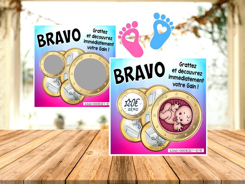 BRAVO : 1 Carte Coucou bébé ticket jeu à gratter - Créatrice ETSY : DecosGinieCreations