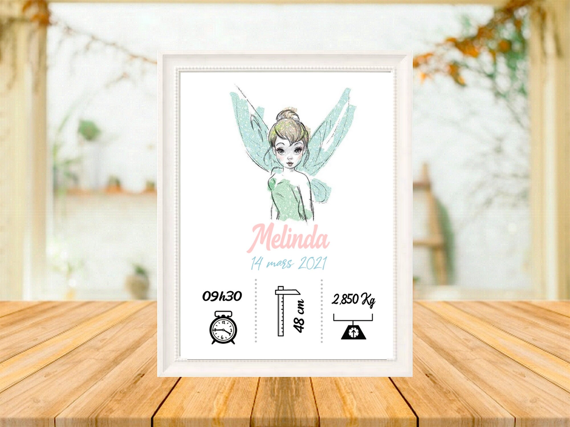 Affiche Fée Decoration Cadeau Naissance Cadre Photo Bébé Enfant Grossesse Chambre Personnalisé Style