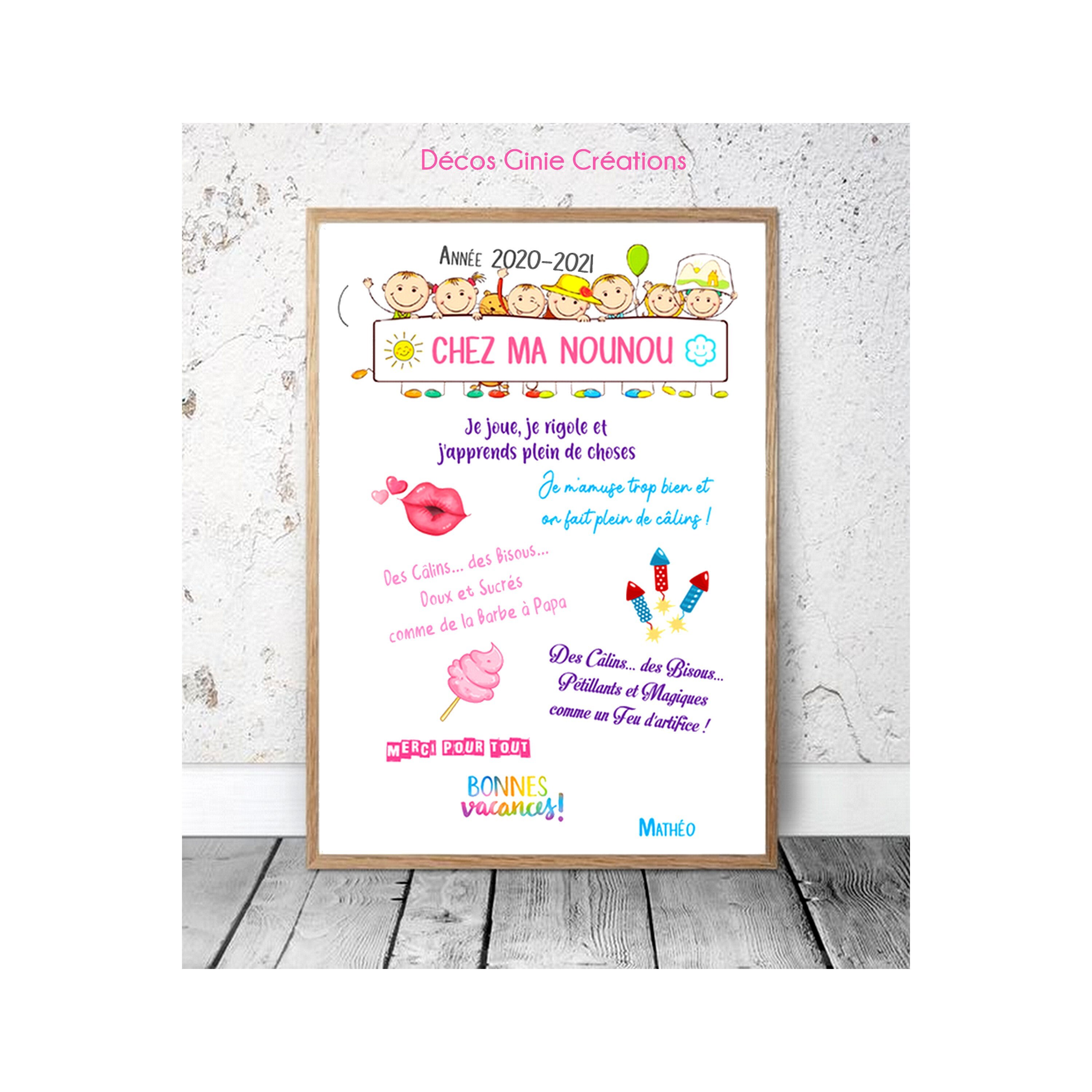Affiche Nounou Crêche Merci Remerciement Cadeau Vacances Cadre Photo Deco Decoration Mur Personnalis