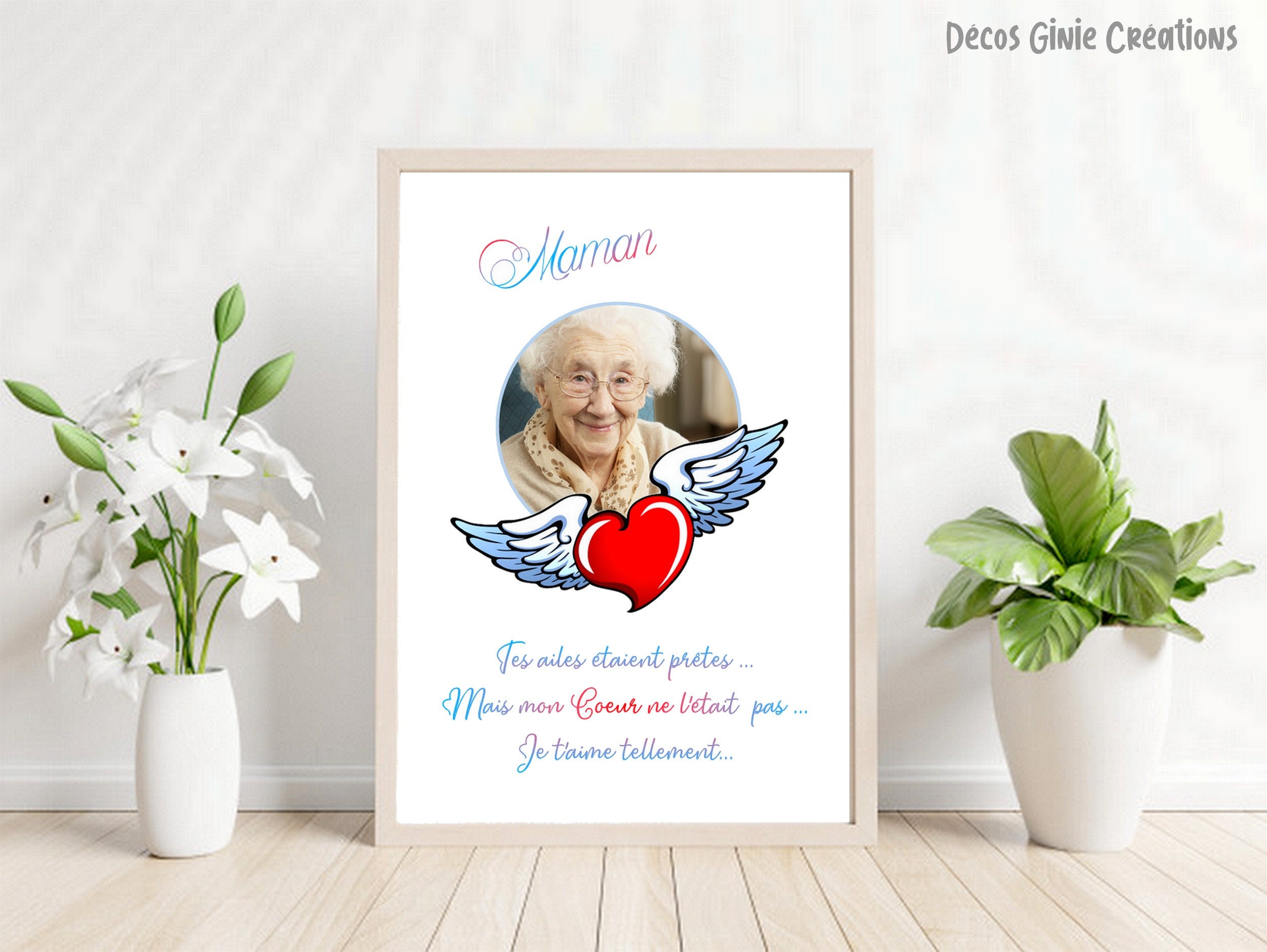 Affiche Souvenir Aile Ange Coeur Souvenir Deces Mort Perte Amour Maman Papa Mamie Papi Papy Mere Per