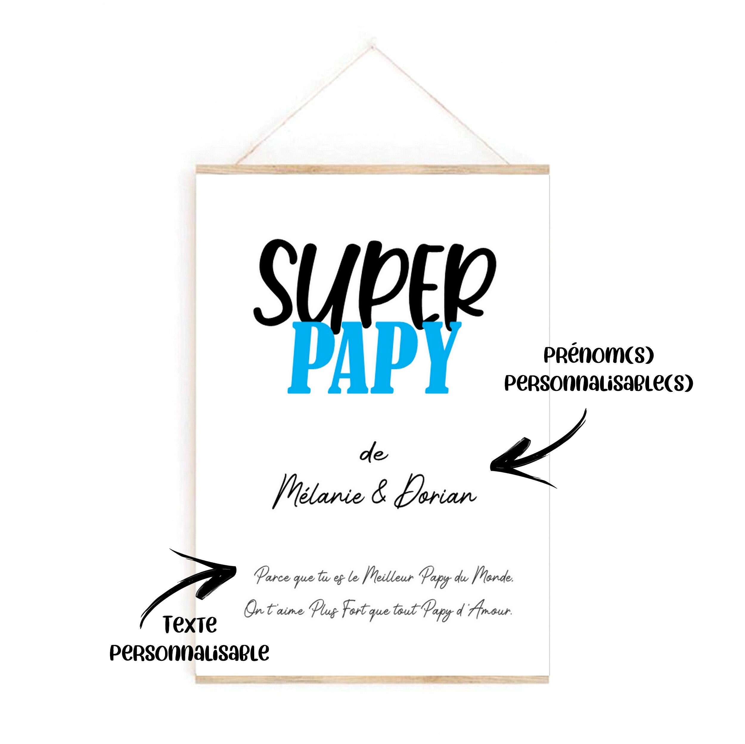 Affiche à Encadrer Super Papy Noir Bleu Papi Grand Père Fête Anniversaire Noel Cadeau Personnalisé P