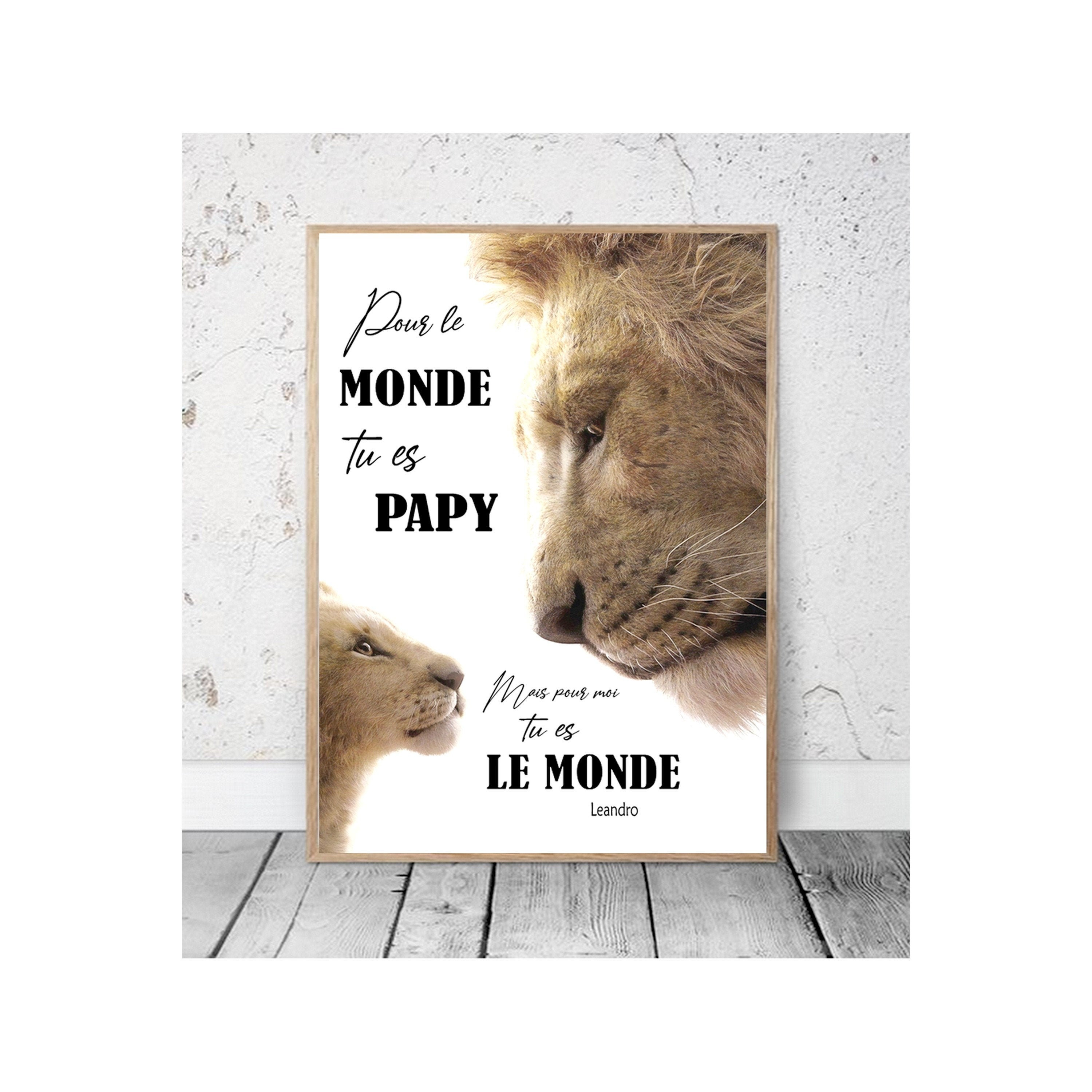 Affiche Papy Lion Lionceau Cadre Photo Fete Pere Mere Cadeau Anniversaire Mariage Bapteme Roi Enfant