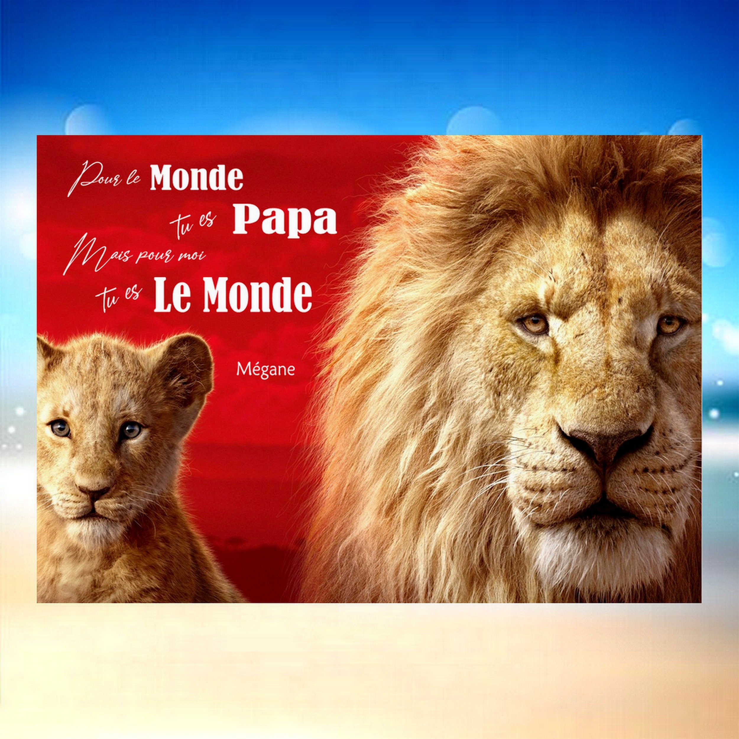 Affiche Papa Lion et Lionceau Cadre Photo Fete Pere Mere Cadeau Anniversaire Mariage Bapteme Roi Enf